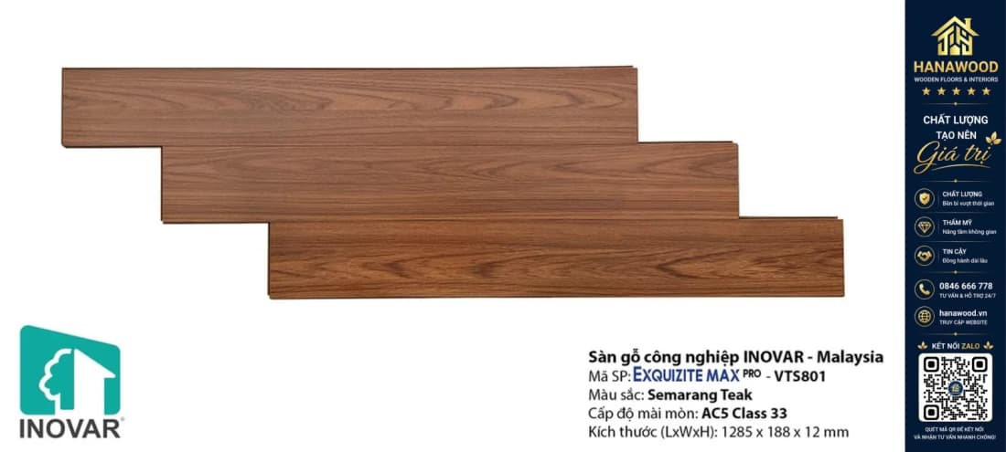Sàn Gỗ Công Nghiệp Inovar VTS801 12mm