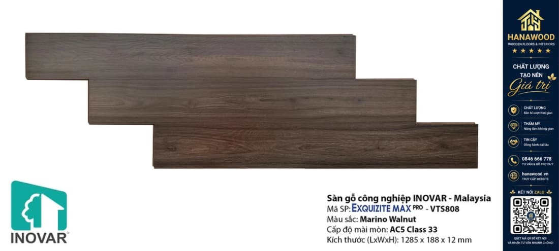 Sàn Gỗ Công Nghiệp Inovar VTS808 12mm