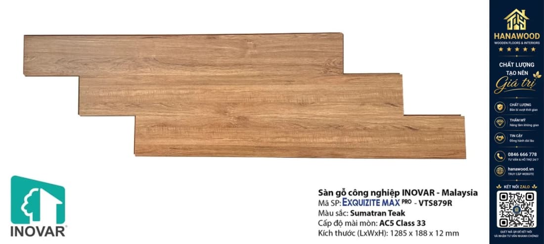 Sàn Gỗ Công Nghiệp Inovar VTS879R 12mm