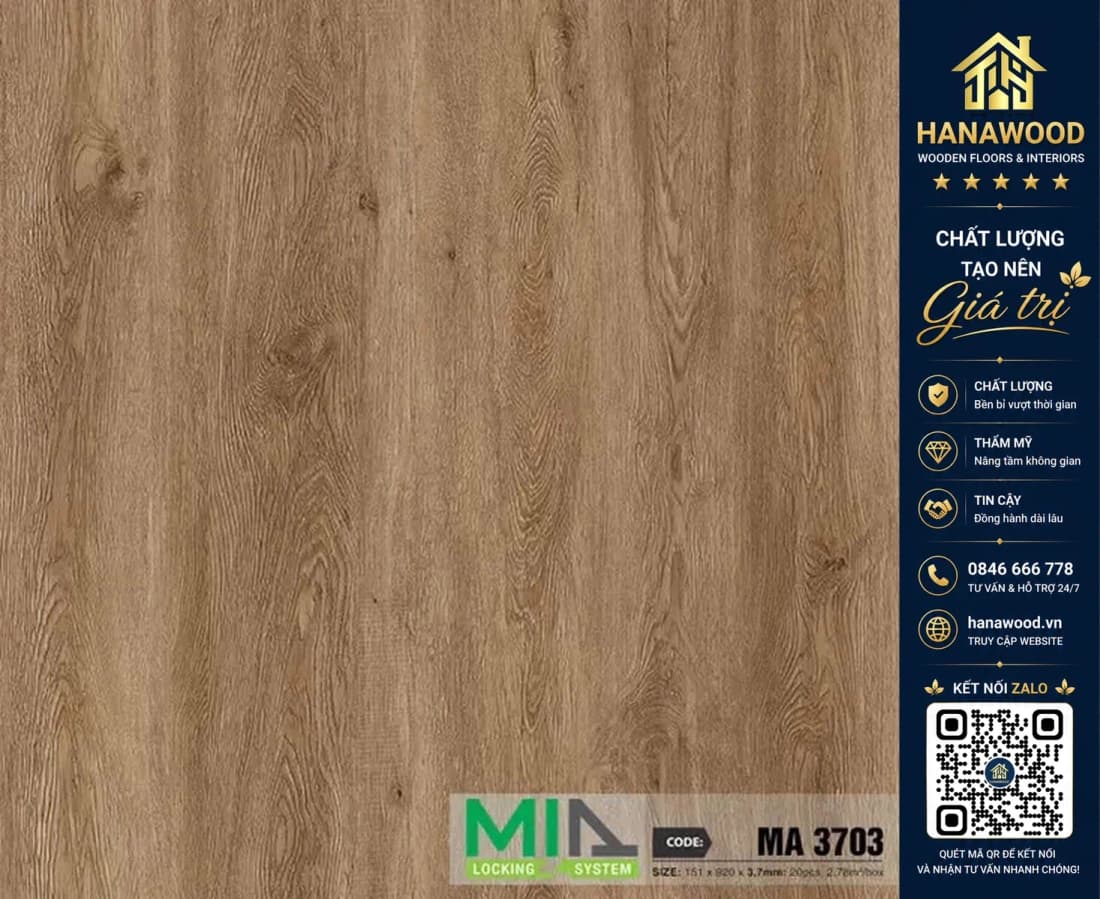 Sàn Nhựa Giả Gỗ Hèm Khóa MIA MA 3703 Đế Cao Su 5.7mm