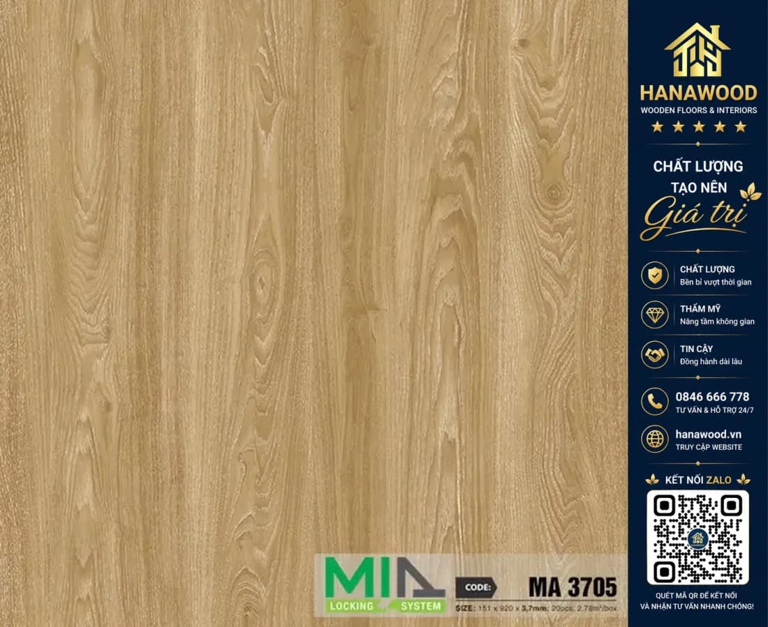 Sàn Nhựa Giả Gỗ Hèm Khoá MIA MA 3705 Đế Cao Su 5.7mm
