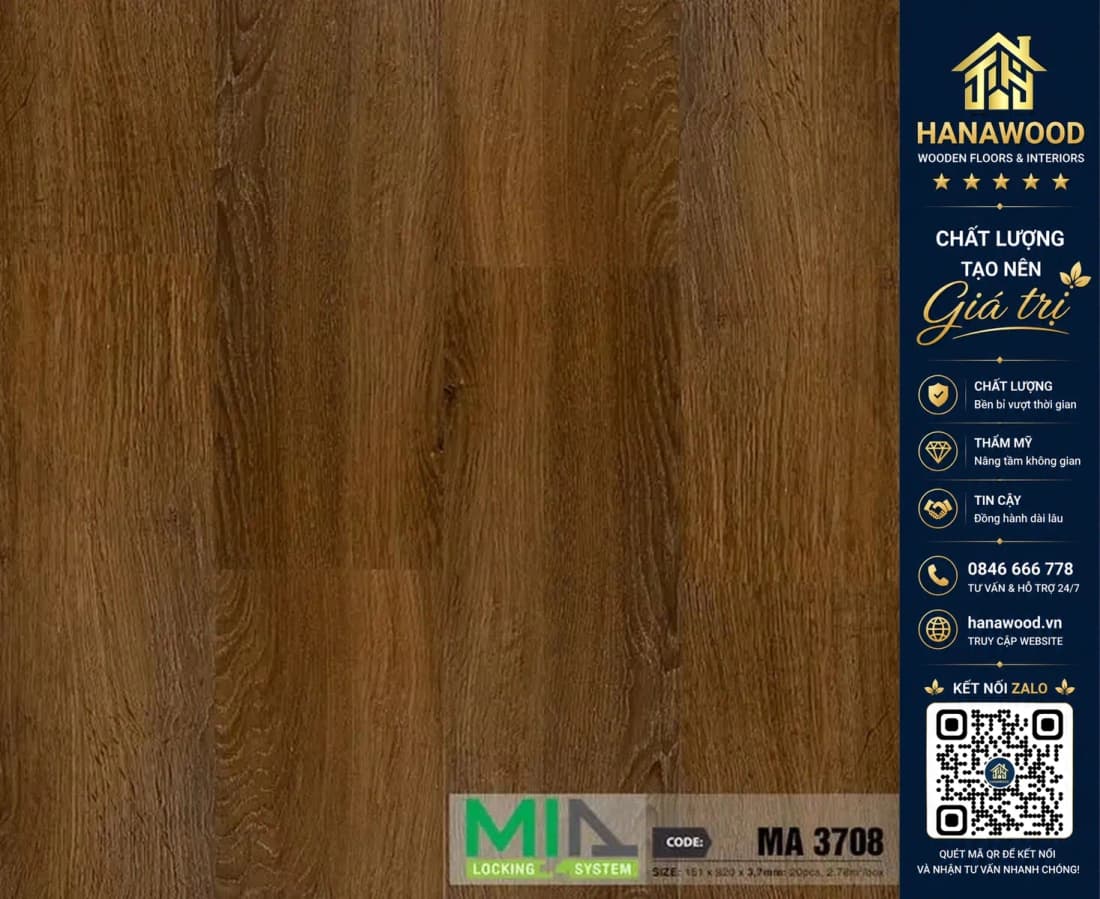 Sàn Nhựa Giả Gỗ Vinyl Hèm Khóa MIA MA 3708 Đế Cao Su 5.7mm