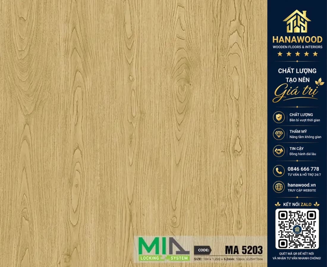 Sàn Nhựa Giả Gỗ Vinyl Hèm Khóa MIA MA 5203 Dày 5.2mm