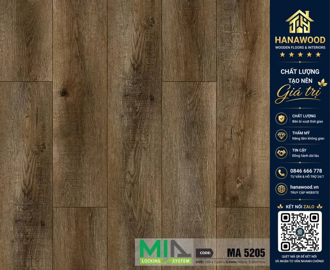 Sàn Nhựa Hèm Khóa Giả Gỗ MIA MA 5205 Dày 5.2mm