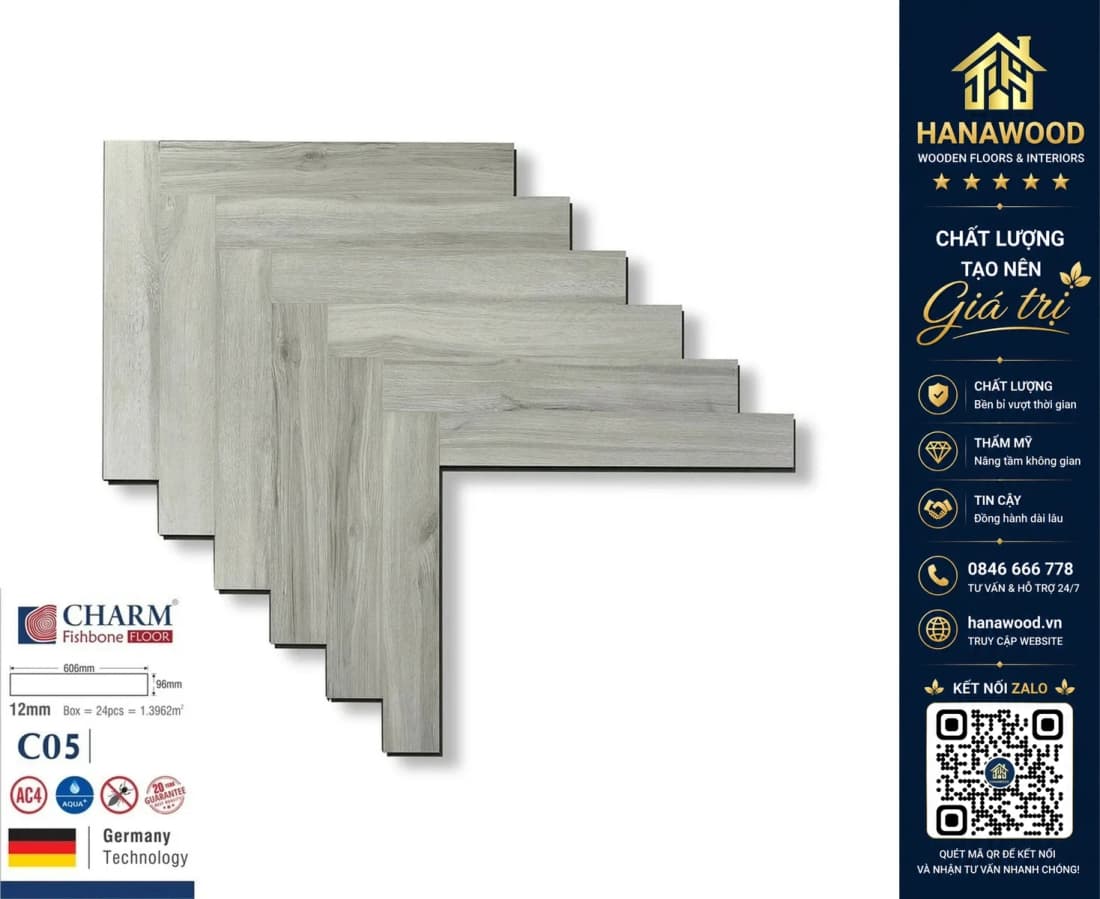 Sàn Gỗ Lát Xương Cá Charmwood C05 Dày 12mm