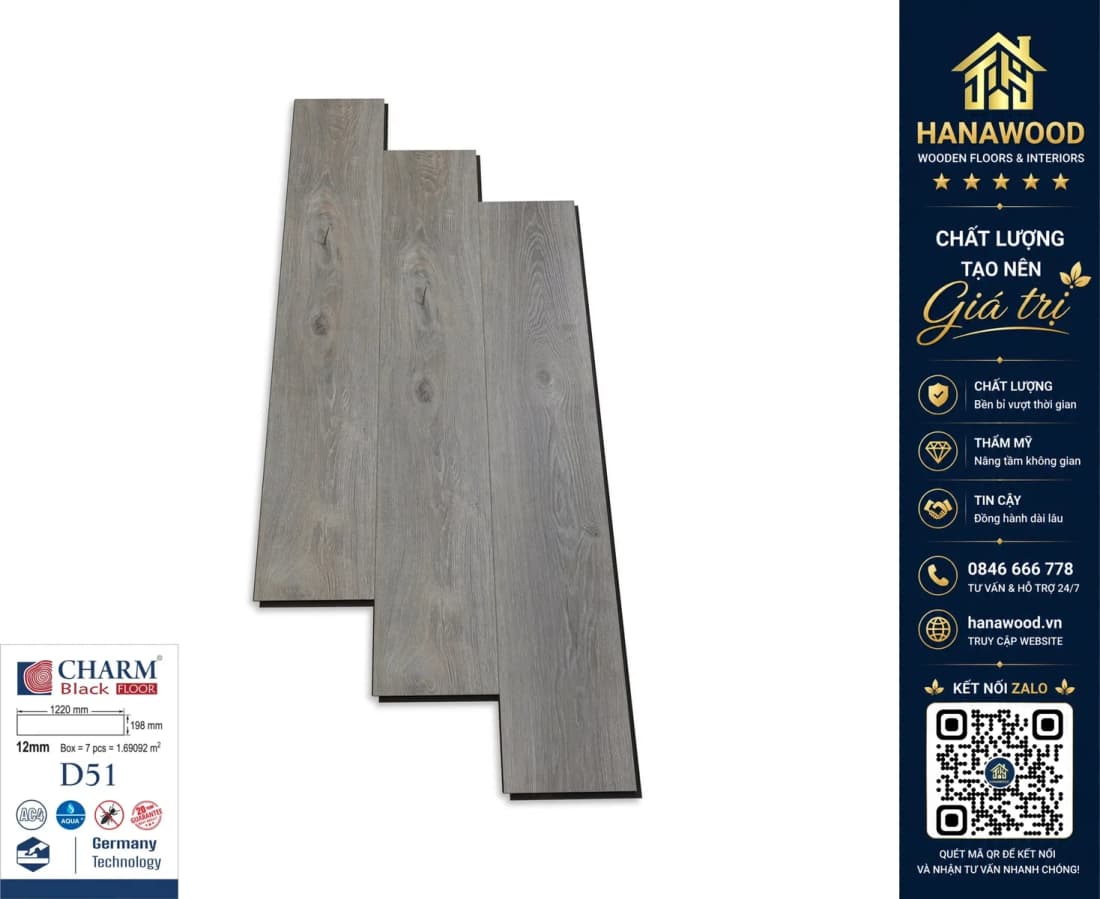 Sàn Gỗ Charmwood Việt Nam D51 Dày 12mm