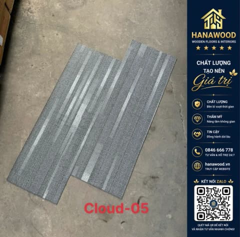 Thảm Tấm Cloud 33x100cm Đế PVC 05 Vân Xám Sọc Bạc