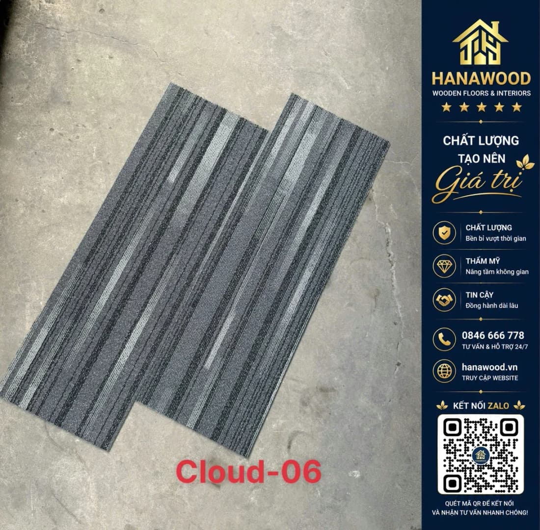 Thảm Tấm 33x100cm Cloud Đế PVC 06 Vân Xám Đen Sọc Trắng