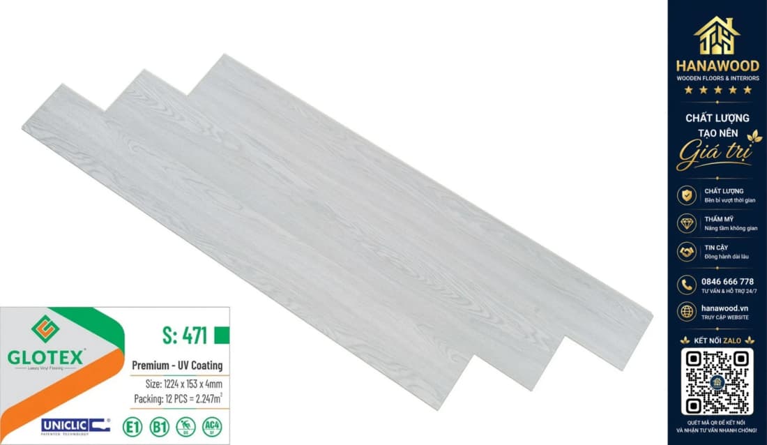 Sàn Nhựa Giả Gỗ Hèm Khóa Glotex 471