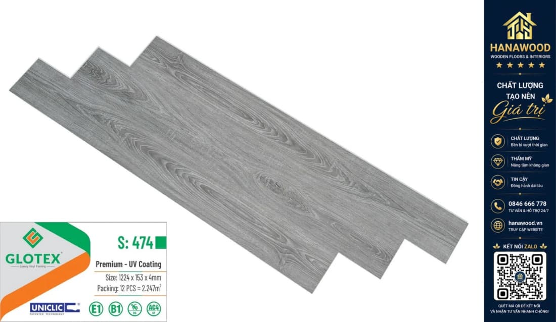 Sàn Nhựa Giả Gỗ Hèm Khóa Glotex 474