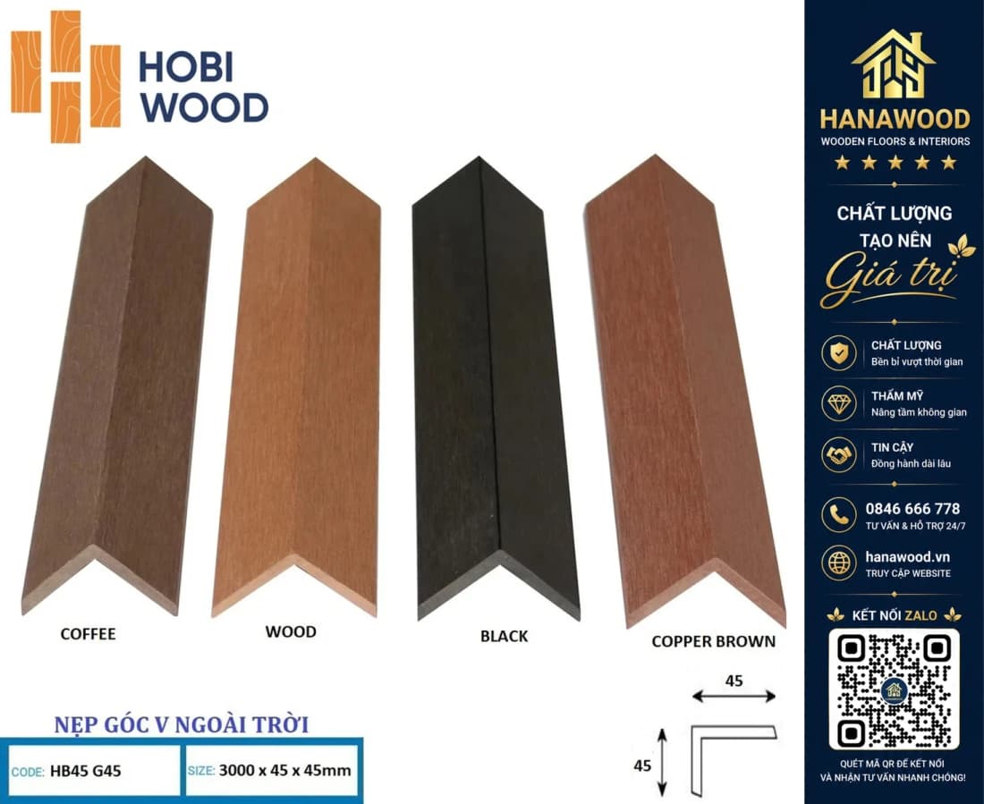 Nẹp Góc V45x45 Gỗ Nhựa Ngoài Trời Hobiwood HB45G45