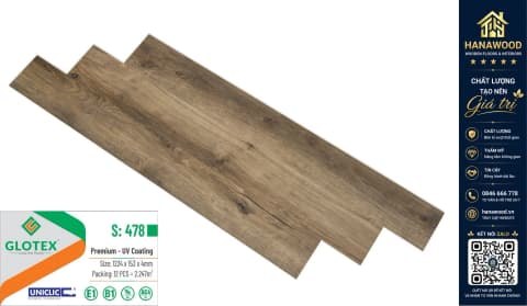 Sàn Nhựa Giả Gỗ Hèm Khóa Glotex 478