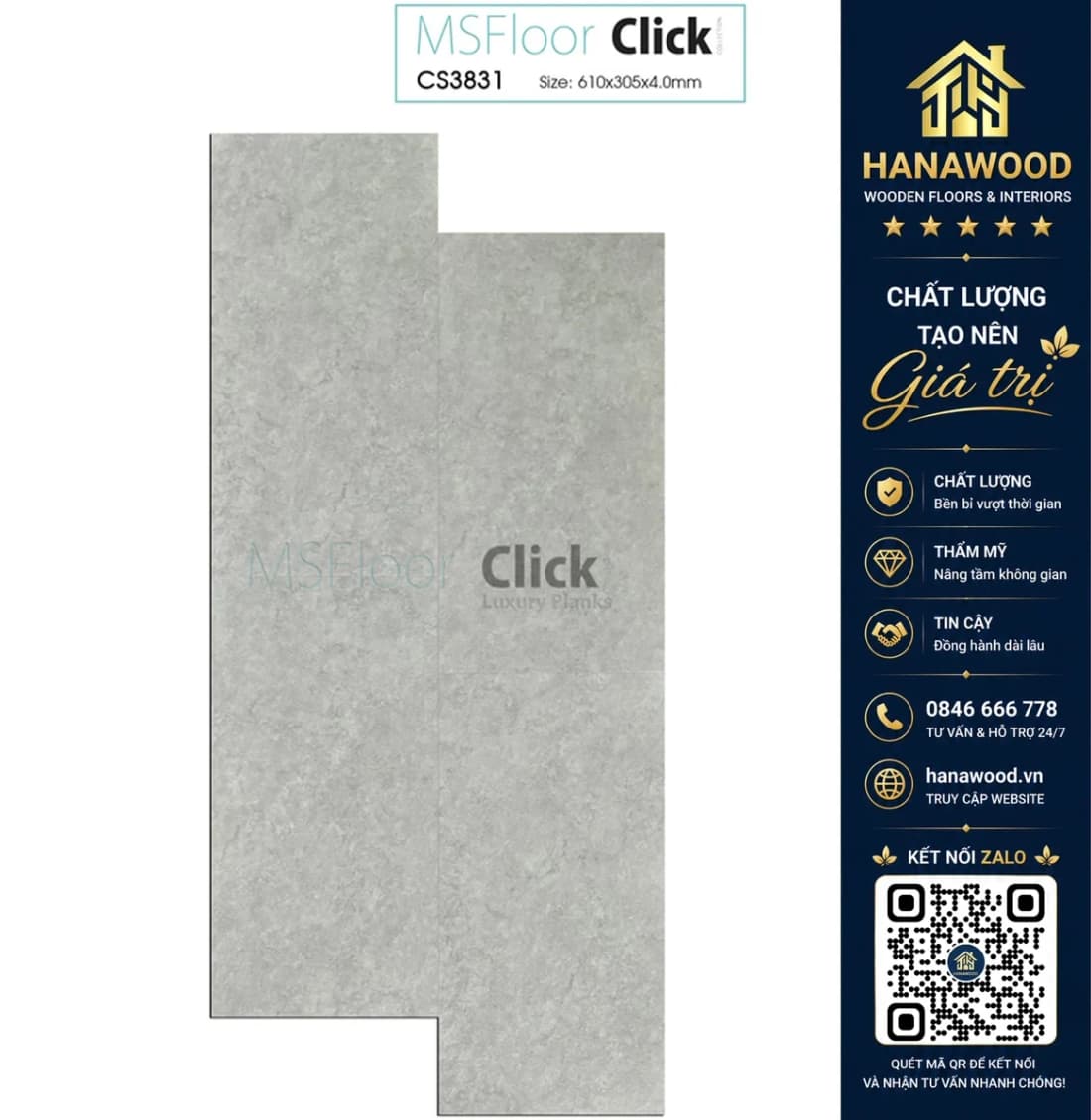 Sàn Nhựa Hèm Khoá Giả Đá MSFloor CS3831