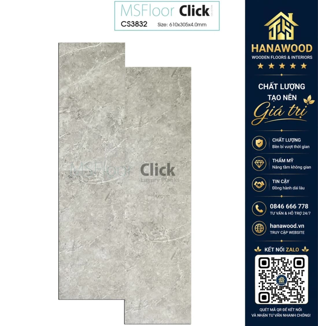 Sàn Nhựa Hèm Khoá Giả Đá MSFloor CS3832