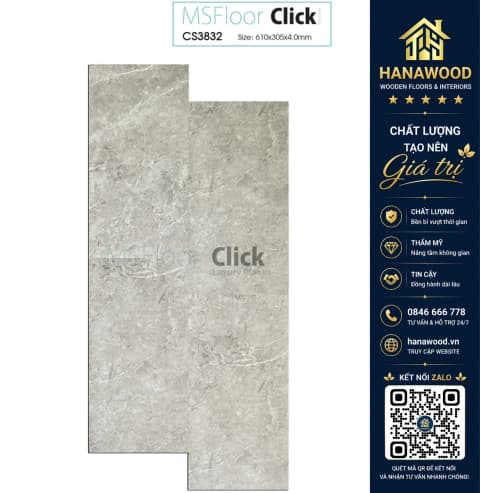 Sàn Nhựa Hèm Khoá Giả Đá MSFloor CS3832