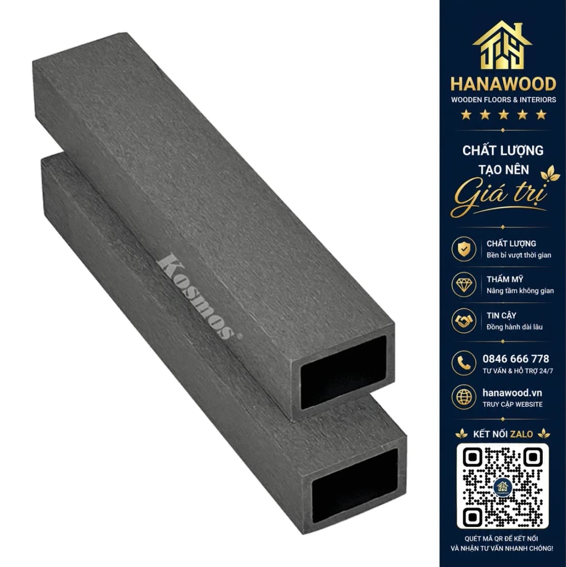 Thanh Lam Gỗ Nhựa Trang Trí Ngoài Trời Kosmos LAM60x40 Dark Grey