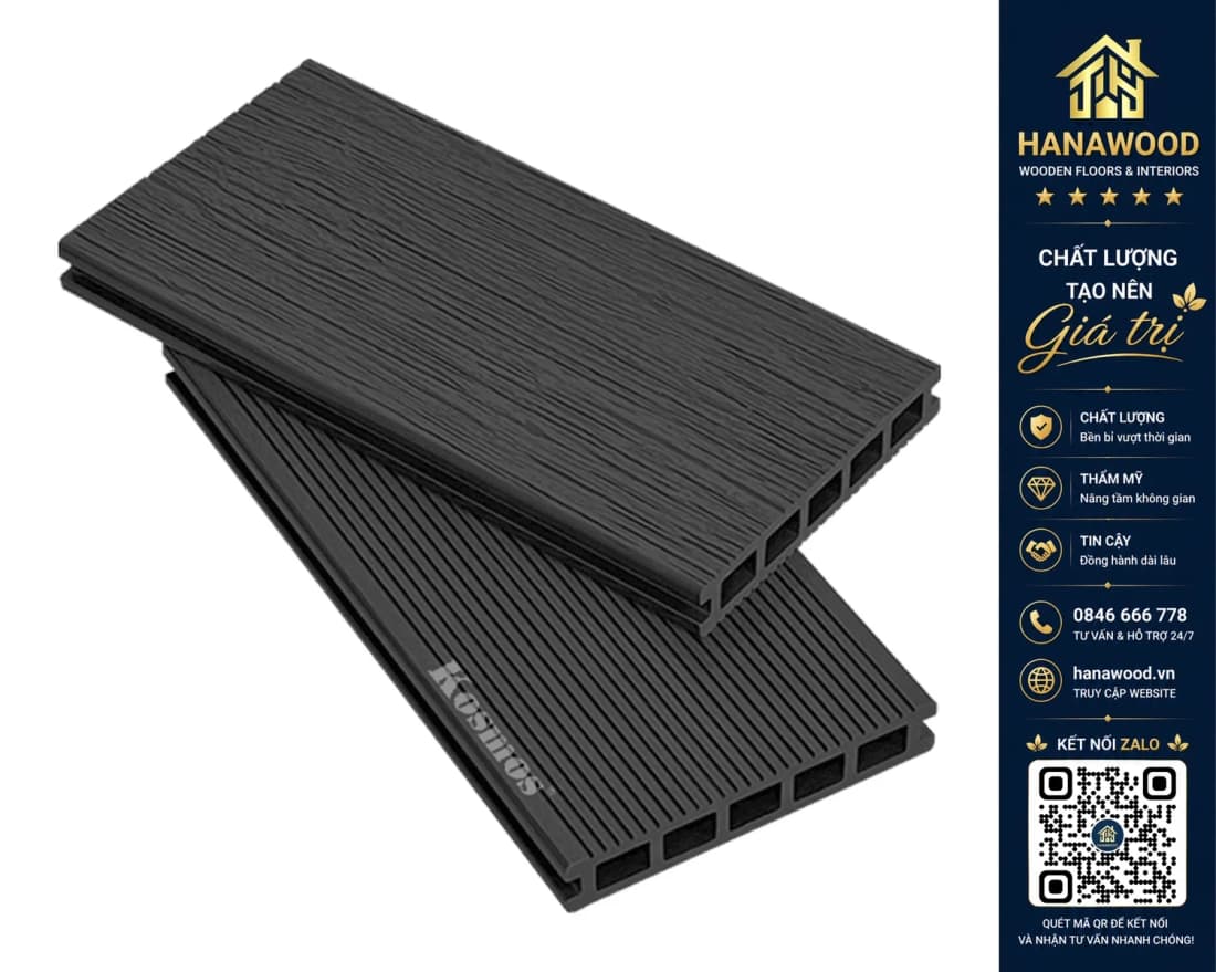 Sàn Gỗ Nhựa Kosmos 5 Lỗ Vuông Vân Tự Nhiên 3D K146V25 Dark Grey