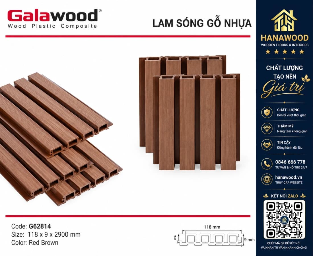 Ốp Tường Lam Sóng Ngoài Trời Galawood G4S219 Red Brown