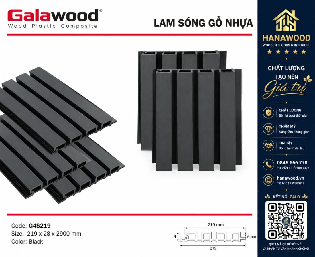 Lam Sóng Gỗ Nhựa Ngoài Trời Galawood G4S219 Black