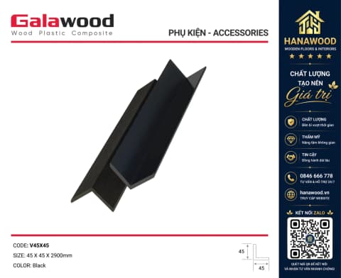 Nẹp Góc V Gỗ Nhựa Ngoài Trời Galawood V45X45 Black