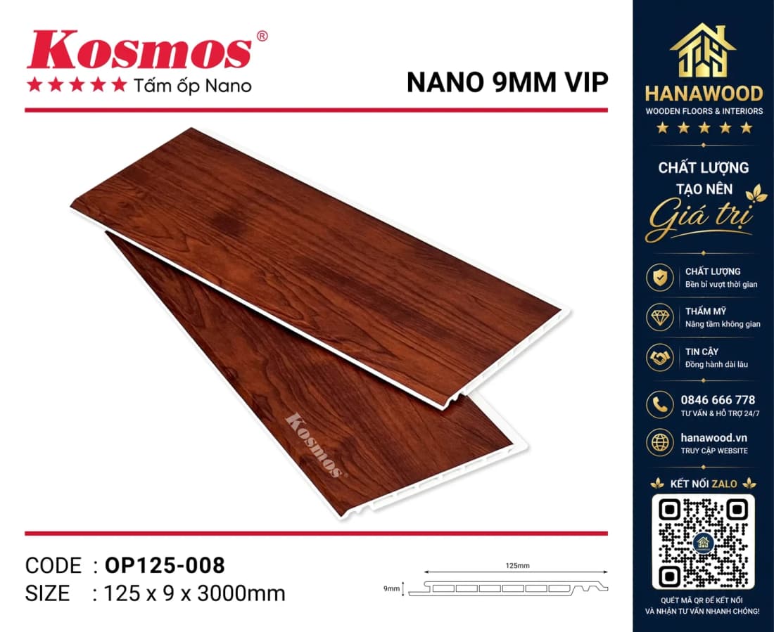 Hình ảnh Tấm Nhựa Ốp Tường Nano Giả Gỗ Kosmos OP125-008