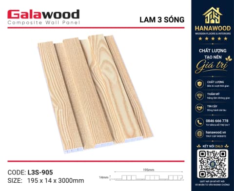 Hình ảnh Lam Sóng Nhựa Ốp Tường Giả Vân Gỗ Galawood L3S-905