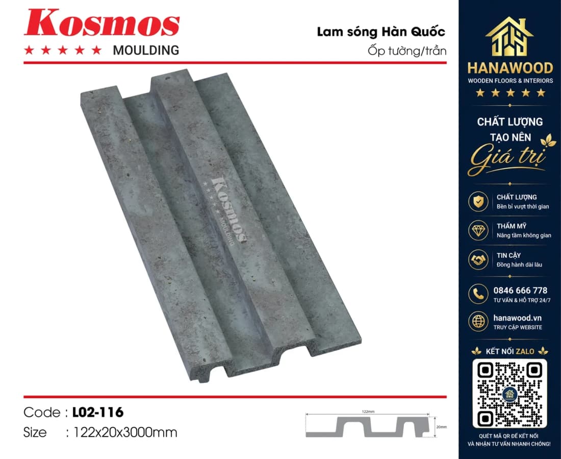Tấm Nhựa Ốp Tường Lam 2 Sóng Hàn Quốc Kosmos L02-116