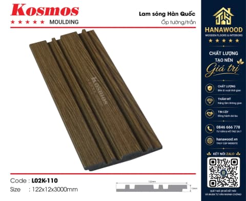 Tấm Nhựa Ốp Tường Lam 2 Sóng Kép Hàn Quốc Kosmos L02K-110