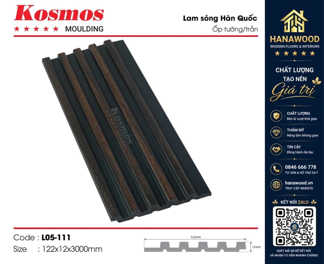 Tấm Nhựa Ốp Tường Lam 5 Sóng Hàn Quốc Kosmos L05-111