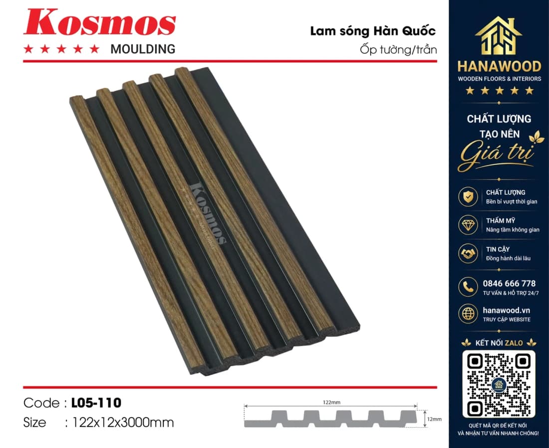 Tấm Nhựa Ốp Tường Lam 5 Sóng Hàn Quốc Kosmos L05-110