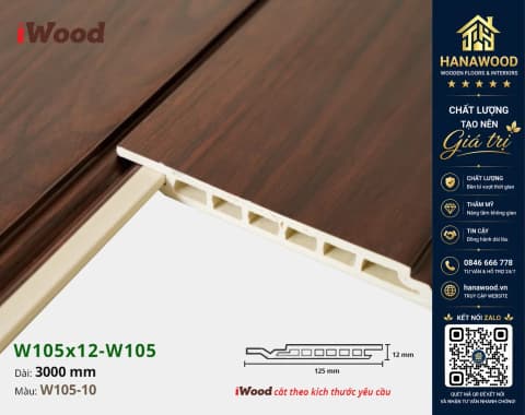Tấm Ốp Tường Ốp Trần Nano Giả Gỗ Hèm U Iwood W105-10