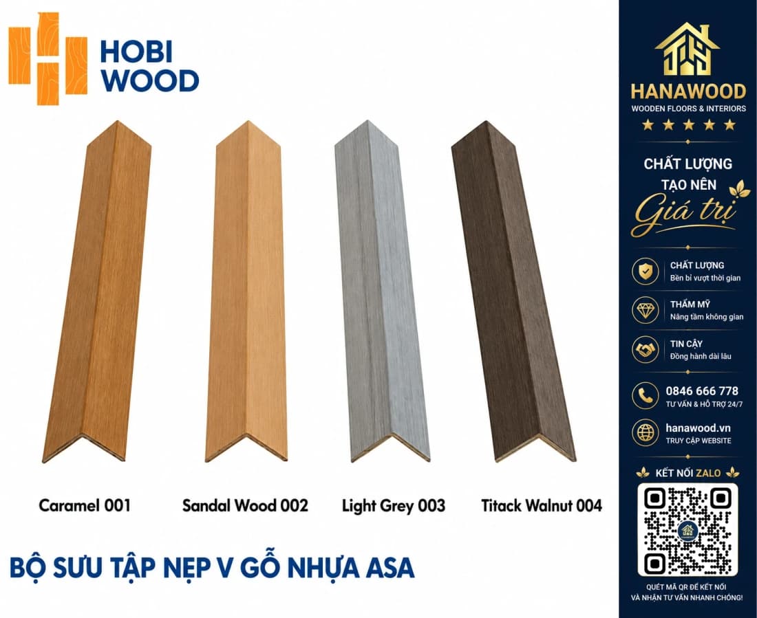 Nẹp Góc V Gỗ Nhựa Ngoài Trời Hobiwood Phủ ASA V45x45