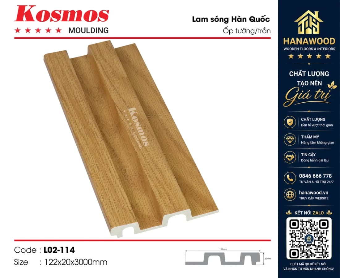 Tấm Nhựa Ốp Tường Lam 2 Sóng Hàn Quốc Kosmos L02-114