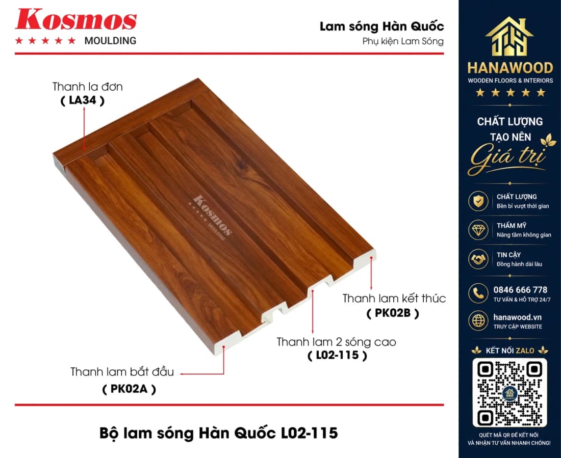 Tấm Nhựa Ốp Tường Lam 2 Sóng Hàn Quốc Kosmos L02-115