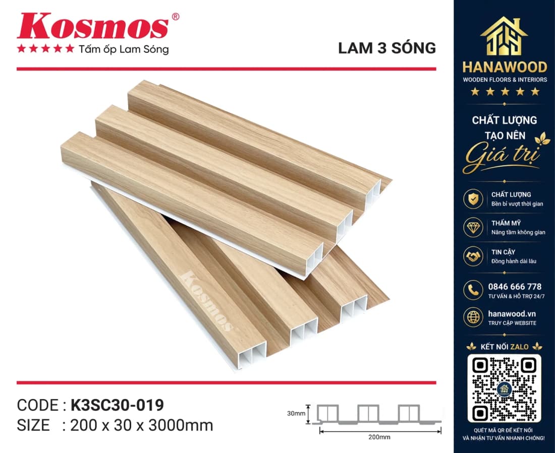 Hình ảnh Lam Sóng Cao Giả Gỗ Ốp Tường Kosmos K3SC30-019