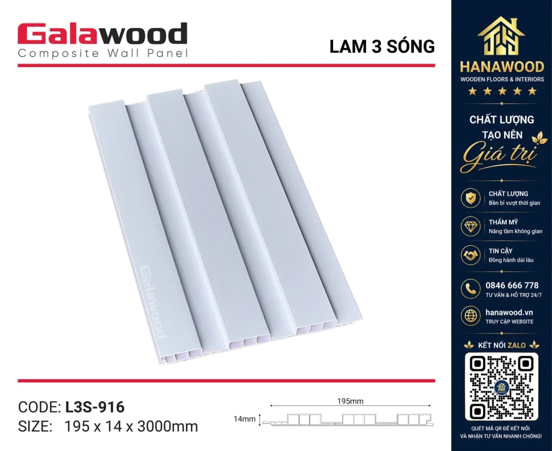 Hình ảnh Tấm Ốp Tường Lam Sóng Thấp Giả Gỗ Galawood L3S-916