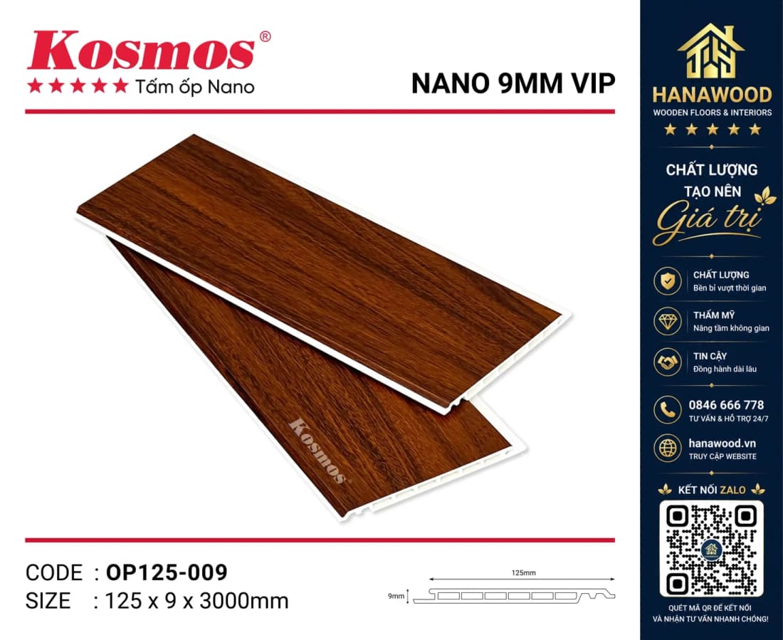 Hình ảnh Tấm Ốp Nano Nhựa Giả Gỗ Kosmos OP125-009