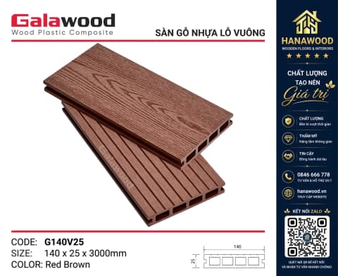 Lót Sàn Gỗ Nhựa Ngoài Trời Galawood G140V25 Red Brown