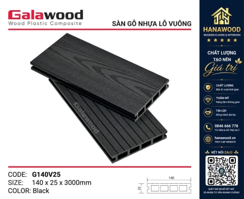 Sàn Ban Công Gỗ Nhựa Ngoài Trời Galawood G140V25 Black
