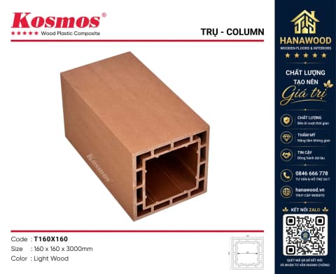 Lam Trụ Pergola Gỗ Nhựa Ngoài Trời Kosmos T160x160 Light Wood