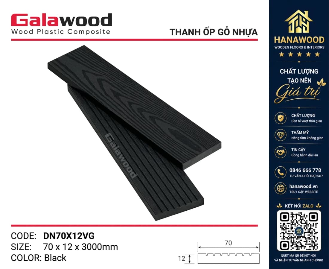 Thanh Lam Đa Năng Gỗ Nhựa Galawood DN70X12VG Black