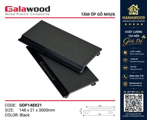 Tấm Ốp Gỗ Nhựa Ngoài Trời Galawood GOP148X21 Black