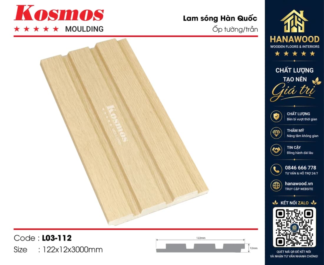 Tấm Nhựa Ốp Tường Lam 3 Sóng Hàn Quốc Kosmos L03-112