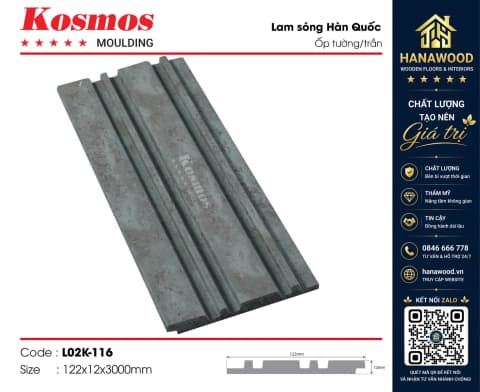 Tấm Nhựa Ốp Tường Lam 2 Sóng Kép Hàn Quốc Kosmos L02K-116