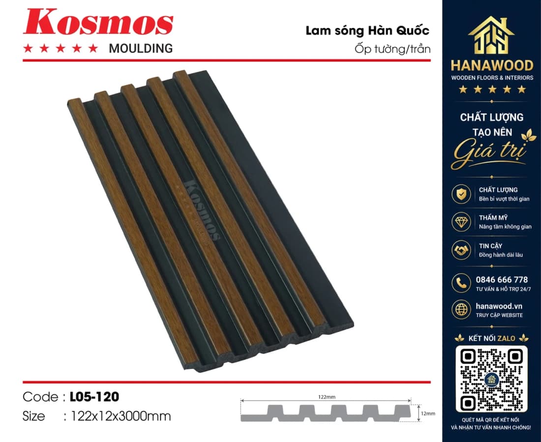 Tấm Nhựa Ốp Tường Lam 5 Sóng Hàn Quốc Kosmos L05-120