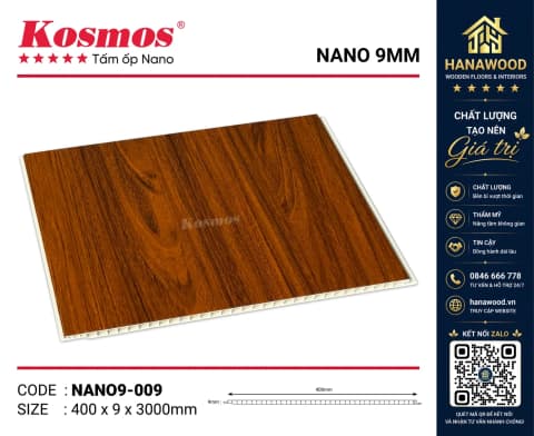 Tấm Nhựa Ốp Tường Nano Kosmos NANO9-009 Giả Vân Gỗ