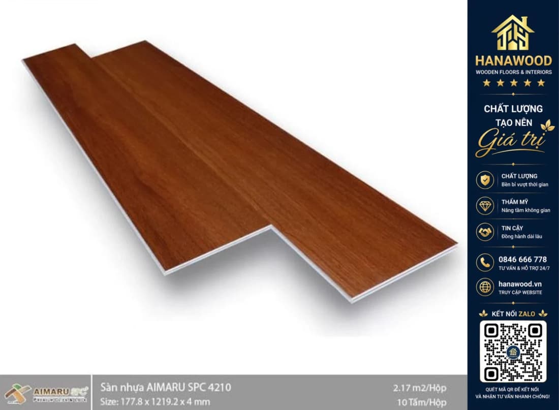 Sàn Nhựa Giả Gỗ Hèm Khóa 4mm Aimaru 4210