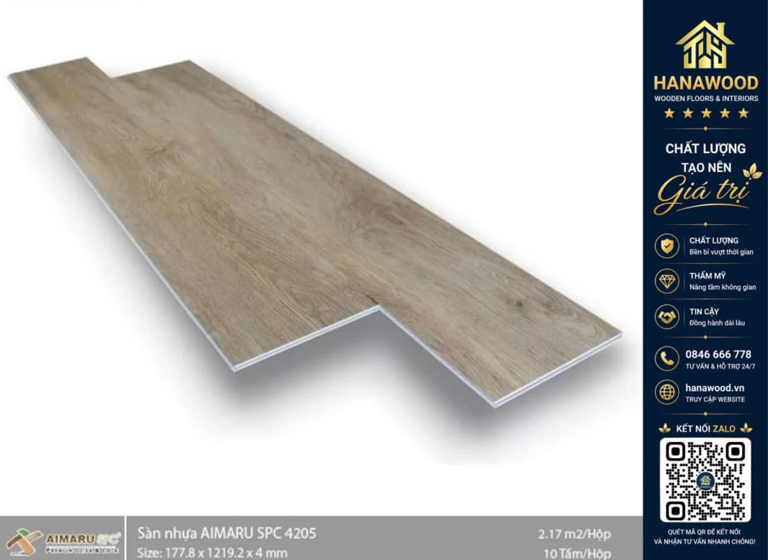 Sàn Nhựa Giả Gỗ Hèm Khóa 4mm Aimaru 4205
