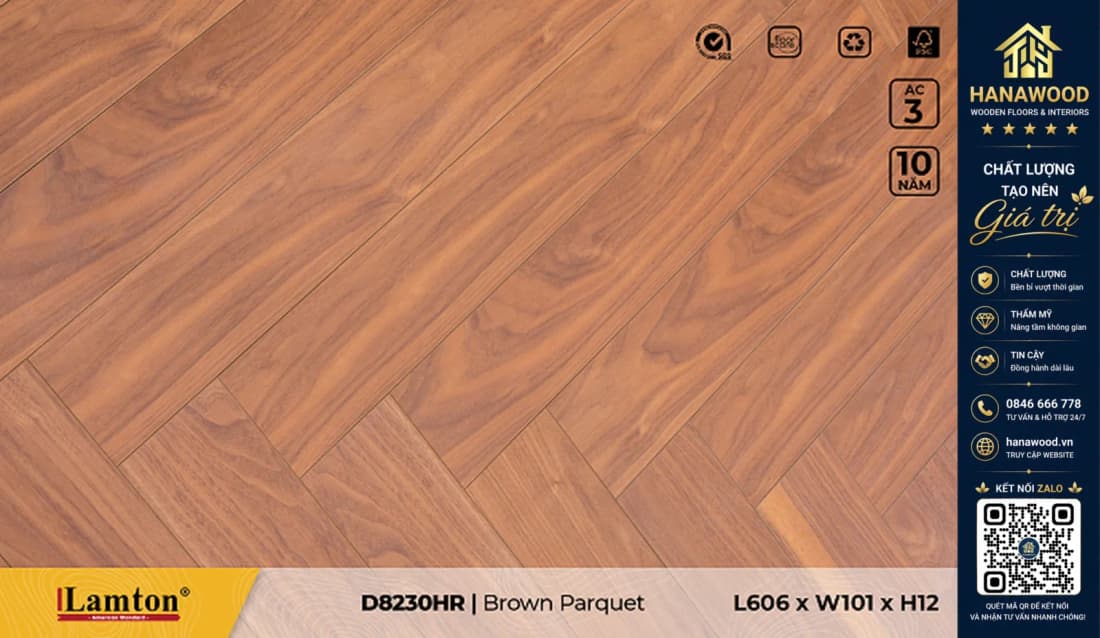 Sàn Gỗ Công Nghiệp Lamton Xương Cá D8230HR 12mm