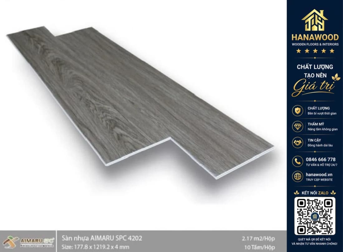 Sàn Nhựa Giả Gỗ Hèm Khóa 4mm Aimaru 4202
